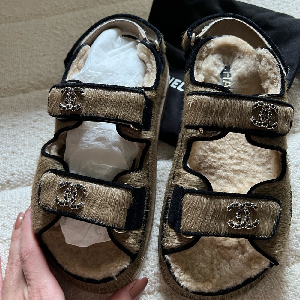 Chanel dad sandals dark beige